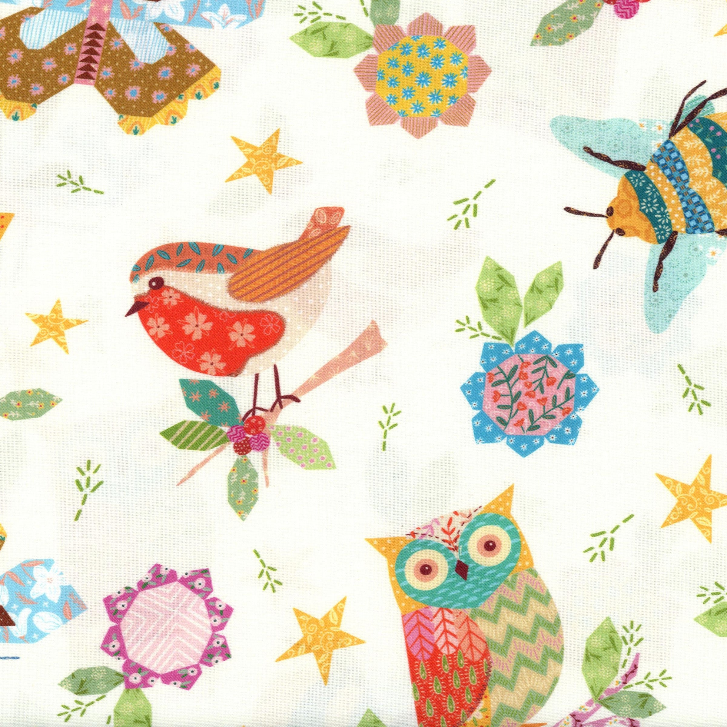 P&B Textiles Things With Wings by Jo Reid - Patchwork and Quilting Fabric from Brown's Craft Shed (Tags: Fabric animals bee birds blue cream Floral green Jo Reid owl P&B Textiles red Things With Wings whimsical )