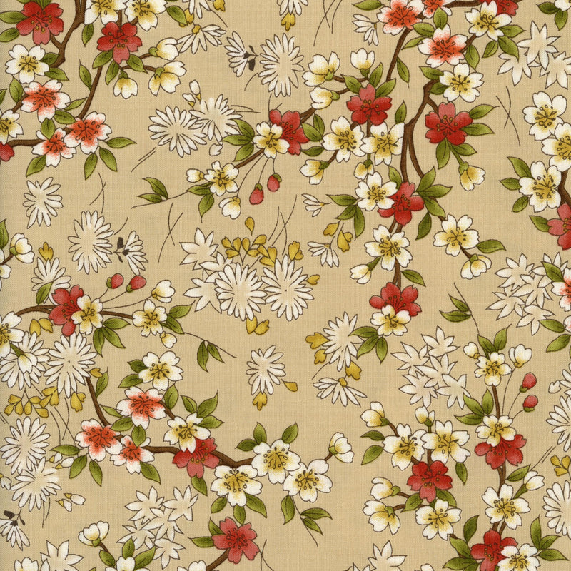 Lloyd Curzon Textiles - Japanese Garden by Maywood Studio - Patchwork and Quilting Fabric from Brown's Craft Shed (Tags: Fabric beige Blossom Beige cherry blossom daisy elegant garden green Japanese Garden Lloyd Curzon Maywood Studio nature Oriental patchwork quilting red spring white )