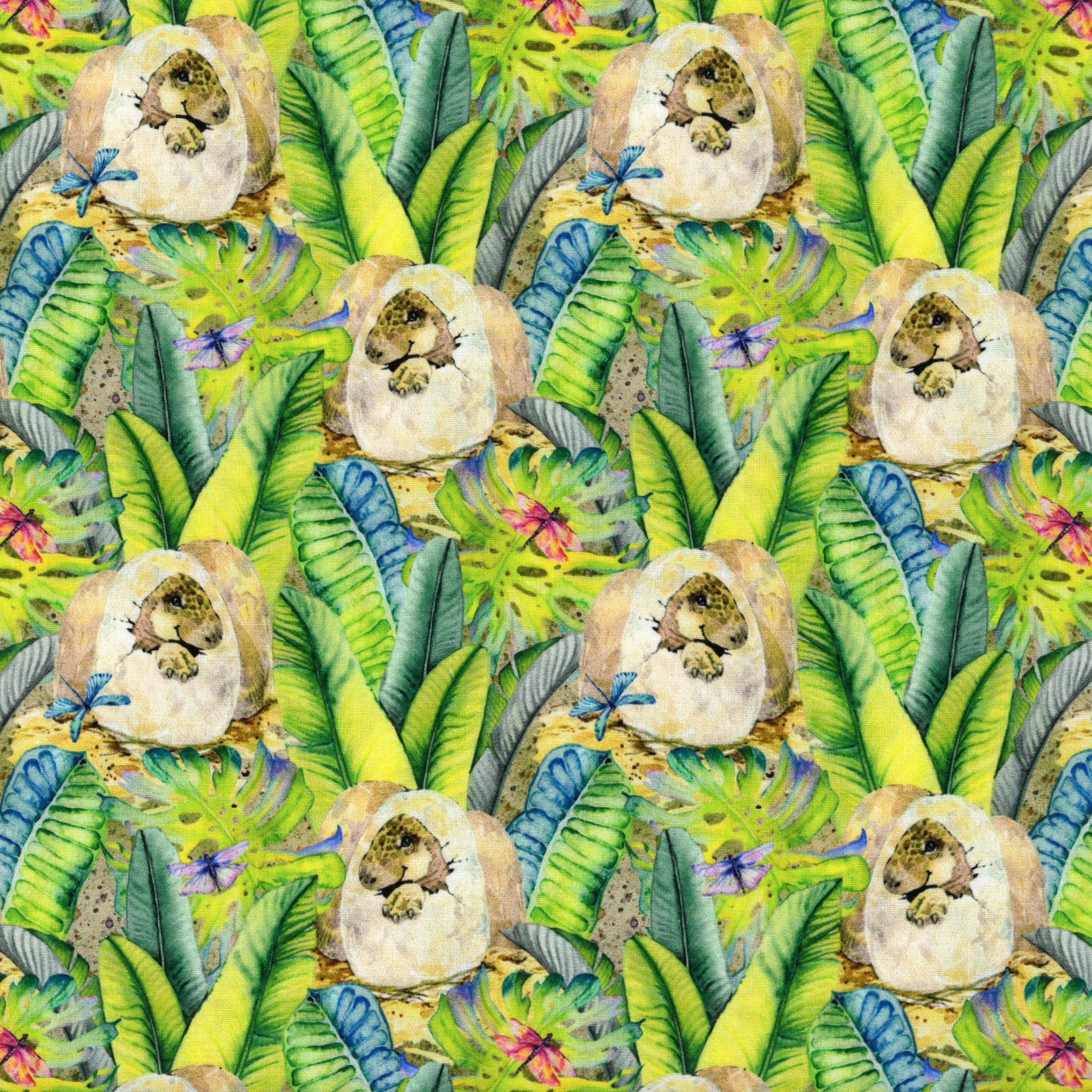 In The Beginning Fabrics - Dinosaur Friends - Patchwork and Quilting Fabric from Brown's Craft Shed (Tags: Fabric animals butterflies children dinosaur dinosaurs green jungle multi nature novelty playful prehistoric tropical )