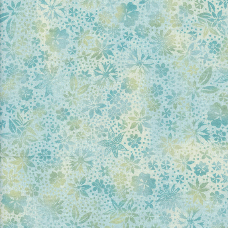 Maywood Studio Forest Chatter - Misty Woodland Blooms - Patchwork and Quilting Fabric from Brown's Craft Shed (Tags: Fabric blender fabric Floral Forest Chatter Leaves Light Blue Maywood Studio patchwork plants quilting textures )