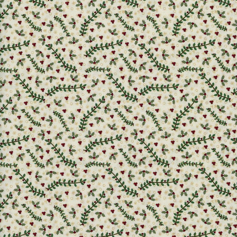 Nutex - Christmas Traditions by Lynette Anderson (Holly Vine) - Patchwork and Quilting Fabric from Brown's Craft Shed (Tags: Fabric berries christmas traditions cream festive Floral gold green holiday holly Lynette Anderson novelty Nutex red seasonal vines )