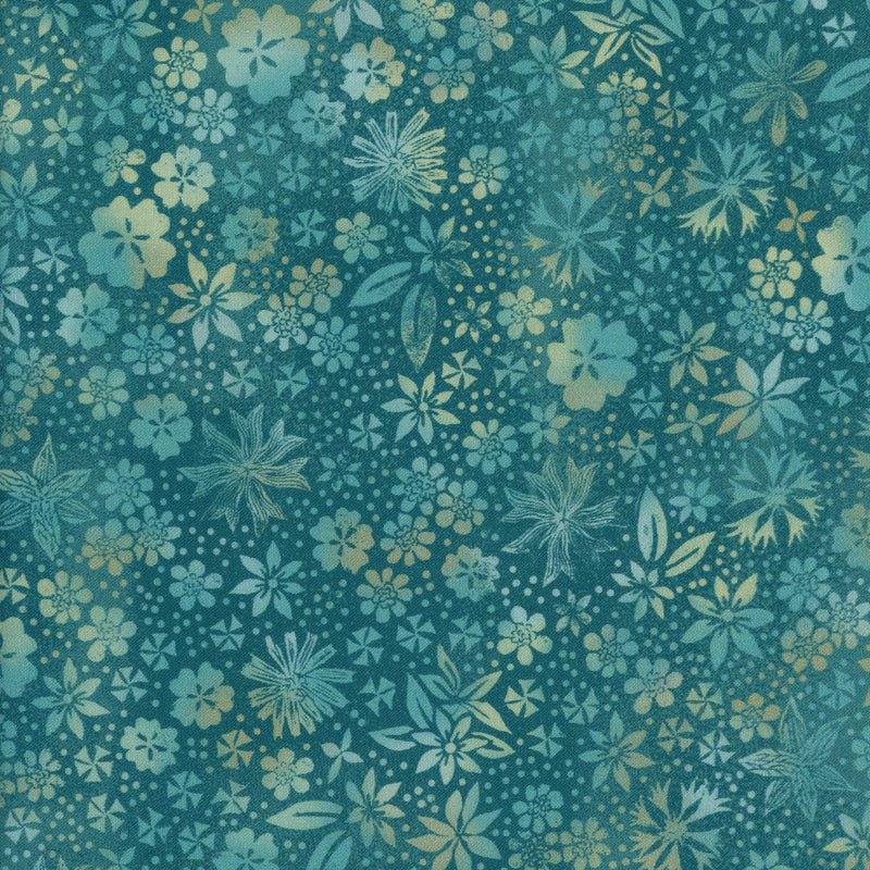 Maywood Studio Forest Chatter - Teal Woodland Blooms - Patchwork and Quilting Fabric from Brown's Craft Shed (Tags: Fabric blender fabric Floral Forest Chatter Leaves Maywood Studio patchwork plants quilting textures )