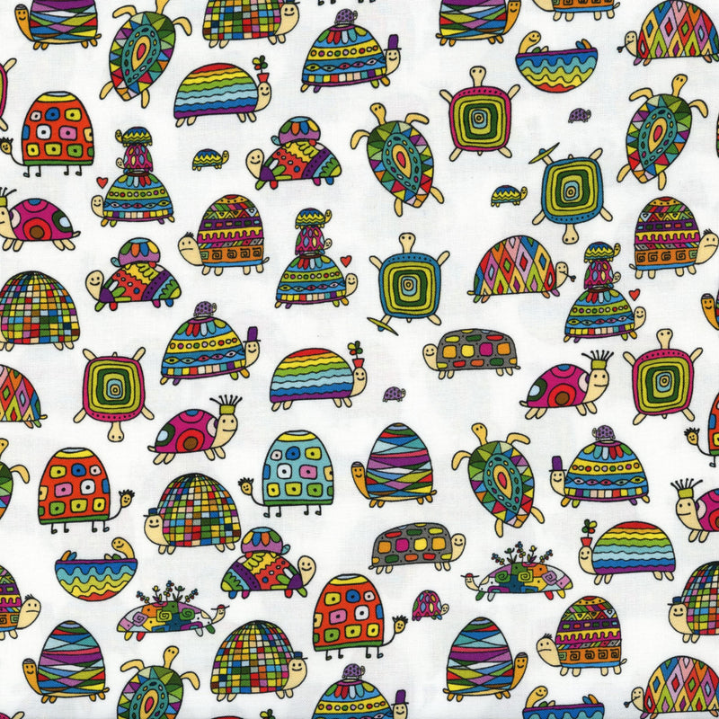 Devonstone Collection Turtle-y Awesome - Patchwork and Quilting Fabric from Brown's Craft Shed (Tags: Fabric animal animals bright children colourful Devonstone Collection fun multicolour novelty playful rainbow Turtle-y Awesome turtles whimsical white )