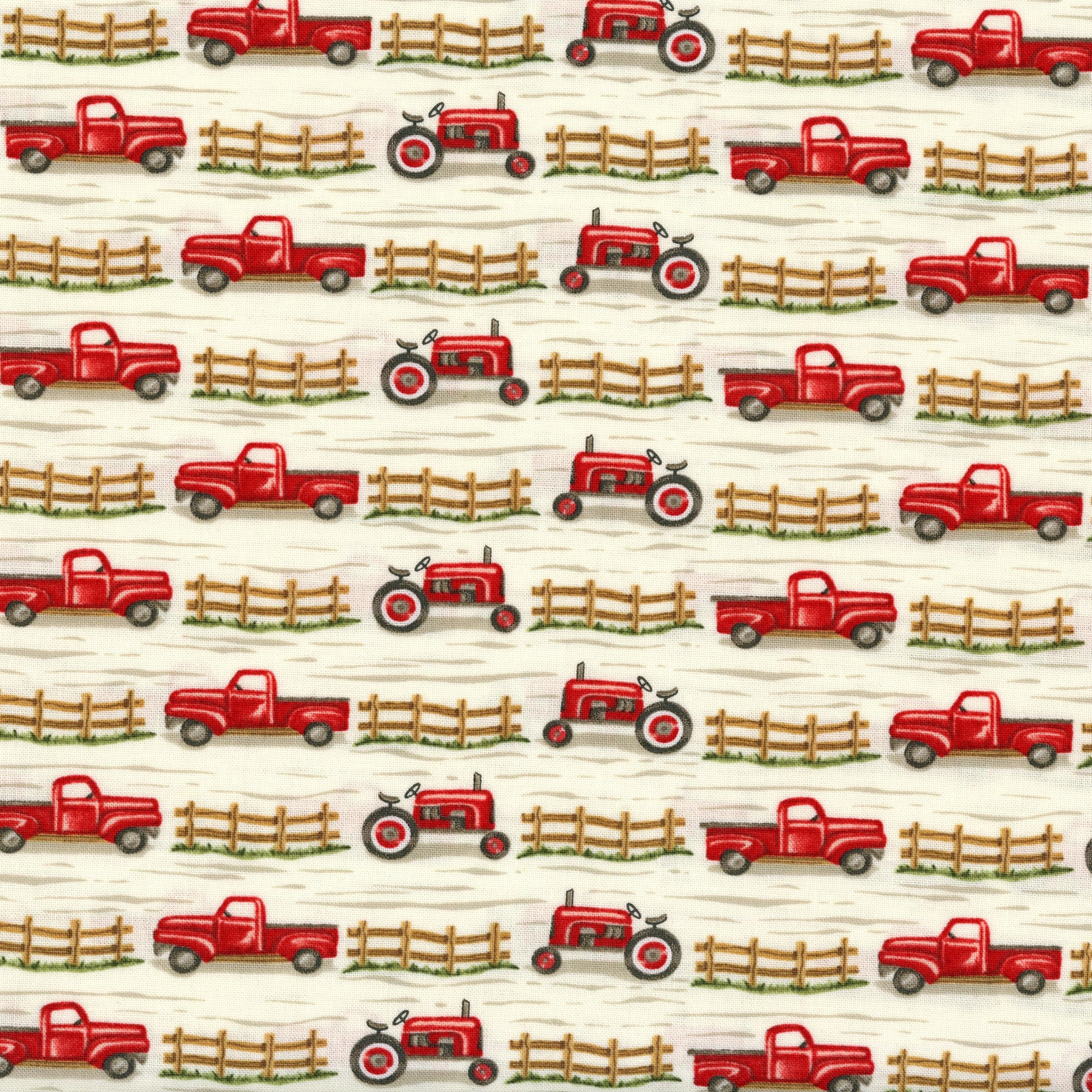 Moda Willows Farm by Deb Strain - Patchwork and Quilting Fabric from Brown's Craft Shed (Tags: Fabric children country cream Deb Strain farm Moda novelty patterns playful red rustic tractor truck vintage vehicles Willows Farm )