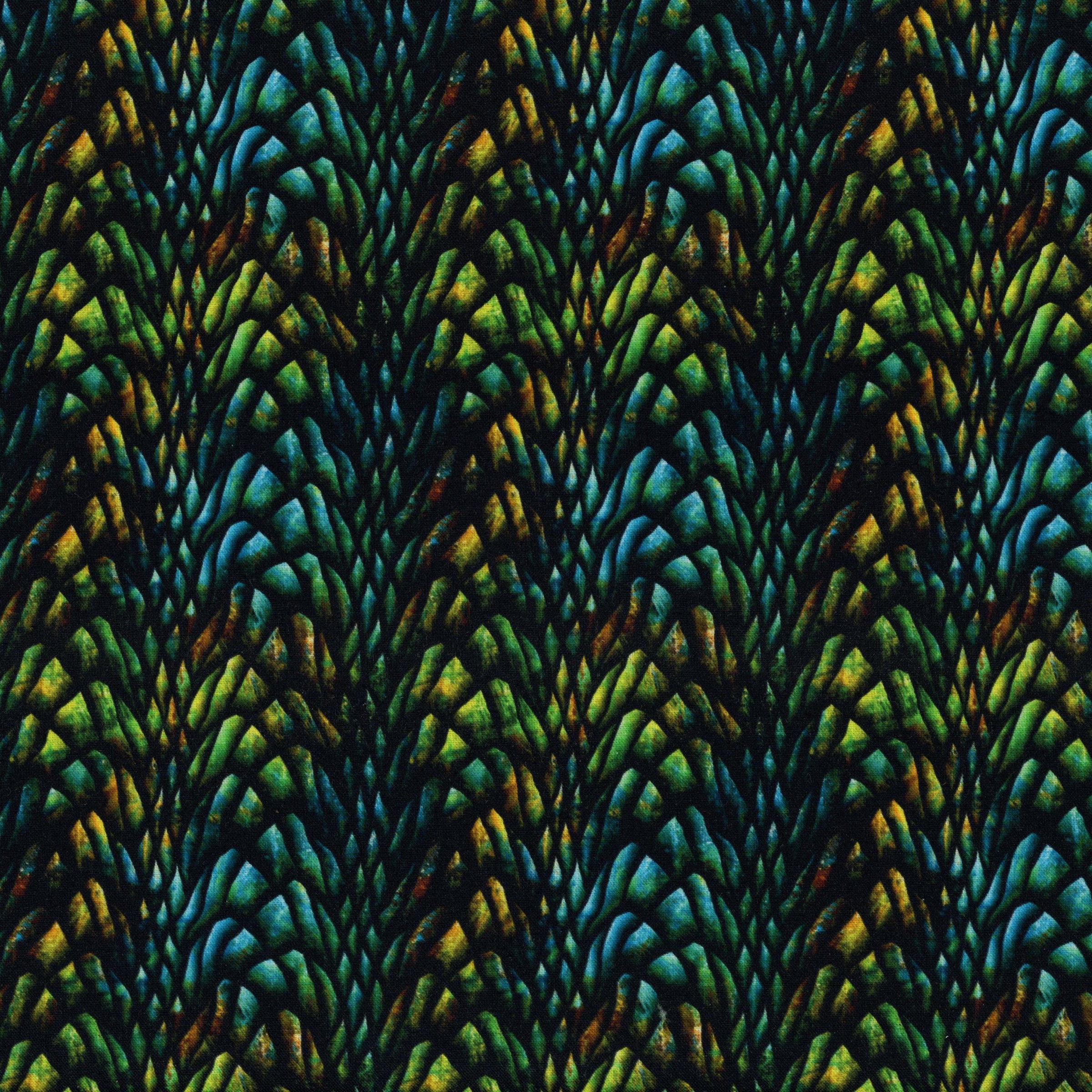 In The Beginning Fabrics: Dragons - Emerald Reign - Patchwork and Quilting Fabric from Brown's Craft Shed (Tags: Fabric blenders dragon scales dramatic Emerald Reign fantasy gold green jewel tones mystical novelty teal textured )