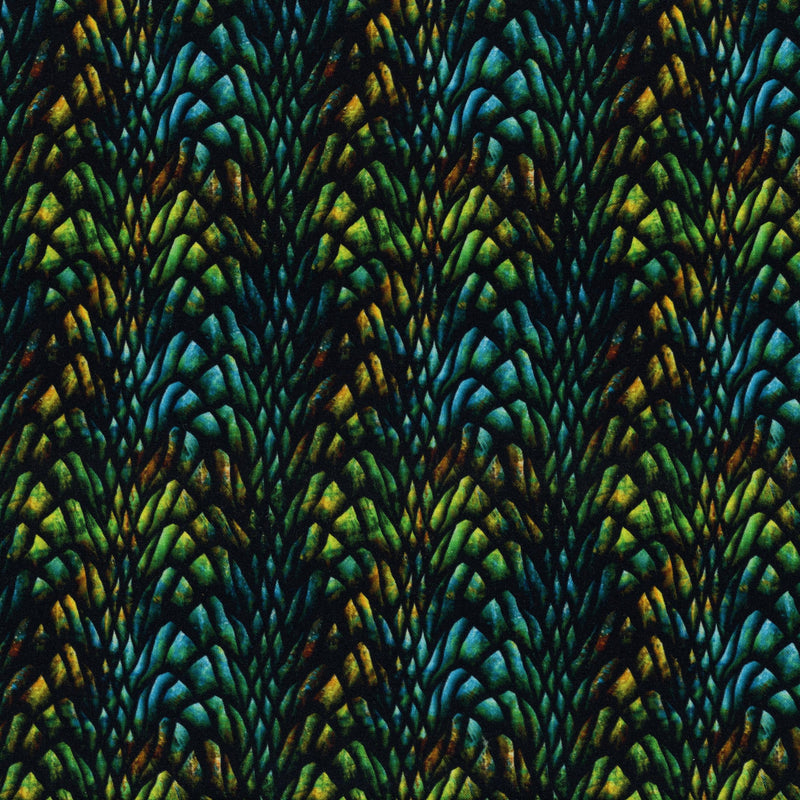 In The Beginning Fabrics: Dragons - Emerald Reign - Patchwork and Quilting Fabric from Brown's Craft Shed (Tags: Fabric blenders dragon scales dramatic Emerald Reign fantasy gold green jewel tones mystical novelty teal textured )