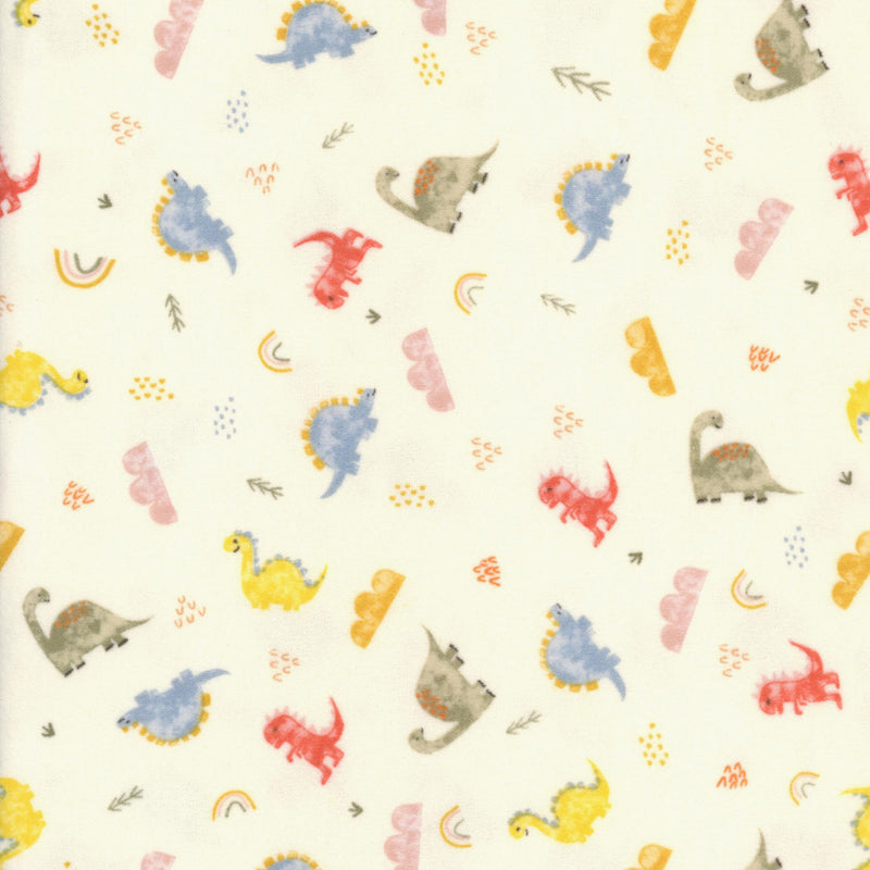 Riley Blake Designs - Designer Flannel - Flannel Dinos Cream - Patchwork and Quilting Fabric from Brown's Craft Shed (Tags: Fabric animal blue children cream Designer Flannel dinosaur flannel grey nursery pastel playful Riley Blake Designs whimsical )