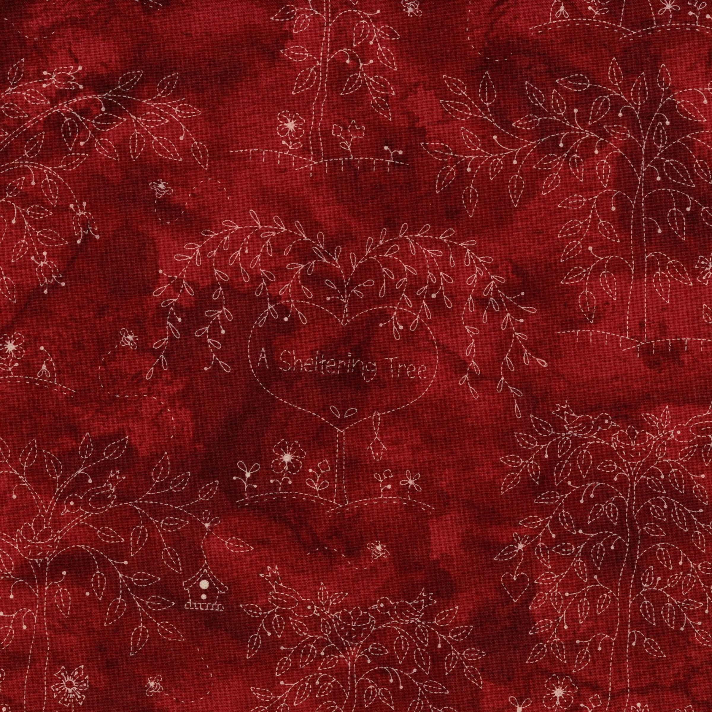 Maywood Studio - Sheltering Tree by Robin Kingsley of Bird Brain Designs - Patchwork and Quilting Fabric from Brown's Craft Shed (Tags: Fabric Bird Brain Designs birds Floral hearts Maywood Studio nature red Robin Kingsley rustic Sheltering Tree vines whimsical white )