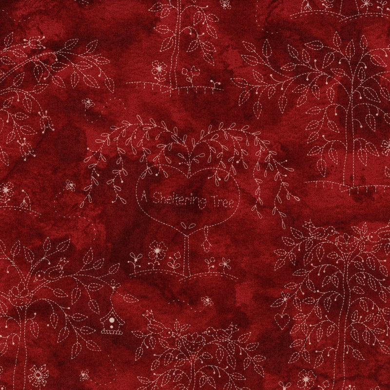 Maywood Studio - Sheltering Tree by Robin Kingsley of Bird Brain Designs - Patchwork and Quilting Fabric from Brown's Craft Shed (Tags: Fabric Bird Brain Designs birds Floral hearts Maywood Studio nature red Robin Kingsley rustic Sheltering Tree vines whimsical white )