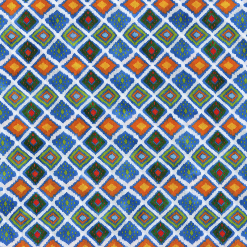 In The Beginning Fabrics - Jungle Friends - Patchwork and Quilting Fabric from Brown's Craft Shed (Tags: Fabric blue children diamonds Geometric green Jungle Friends multi novelty orange patchwork patterns playful quilting )