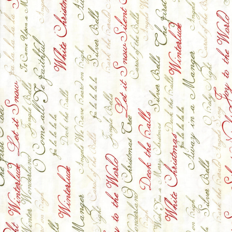 Moda Fabrics - A Christmas Carol - Patchwork and Quilting Fabric from Brown's Craft Shed (Tags: Fabric A Christmas Carol christmas cream festive holiday Holiday Script Carol Moda Fabrics patchwork quilting cotton script seasonal text traditional words )