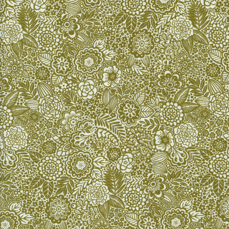 Makower Revival Stencil - Patchwork and Quilting Fabric from Brown's Craft Shed (Tags: Fabric blenders botanical Floral green intricate Makower nature olive patchwork Revival stencil textures vintage )