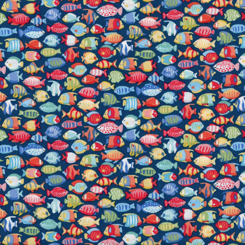 Makower - Deep Blue Sea Fish Shoal - Patchwork and Quilting Fabric from Brown's Craft Shed (Tags: Fabric aquarium blue children Deep Blue Sea fish Makower multi novelty ocean playful sea life tropical water whimsical )