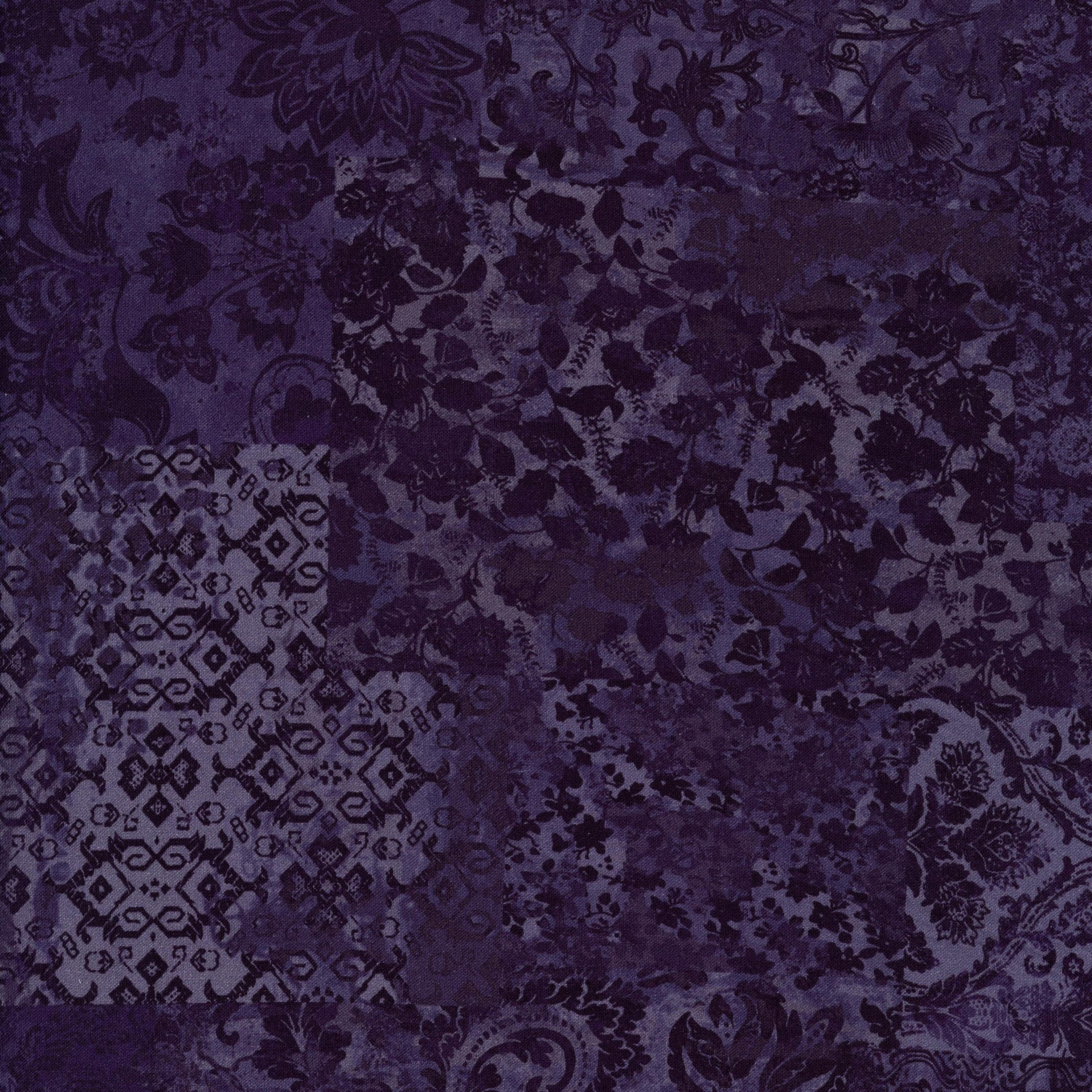 In The Beginning Fabrics - Carpet Bag Romance by Jason Yenter - Patchwork and Quilting Fabric from Brown's Craft Shed (Tags: Fabric aubergine blender Carpet Bag Romance damask Geometric Jason Yenter moody ornate patchwork purple textures vintage )