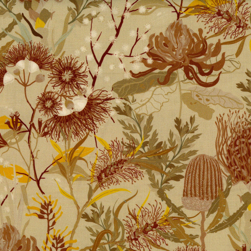 Devonstone Collection Nora's Natives - Patchwork and Quilting Fabric from Brown's Craft Shed (Tags: Fabric australiana banksia bush cream gum blossom native nature patchwork plants quilting red waratah )