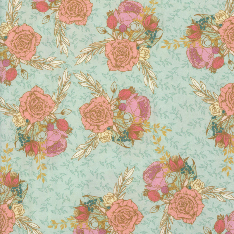 Art Gallery Fabrics - Love Letters Collection Lovers Bouquets by Becca Plymale - Patchwork and Quilting Fabric from Brown's Craft Shed (Tags: Fabric Art Gallery Fabrics cotton elegant feminine Floral garden gold Love Letters Lovers Bouquets mauve mint nature pastel patchwork pink quilting romantic )