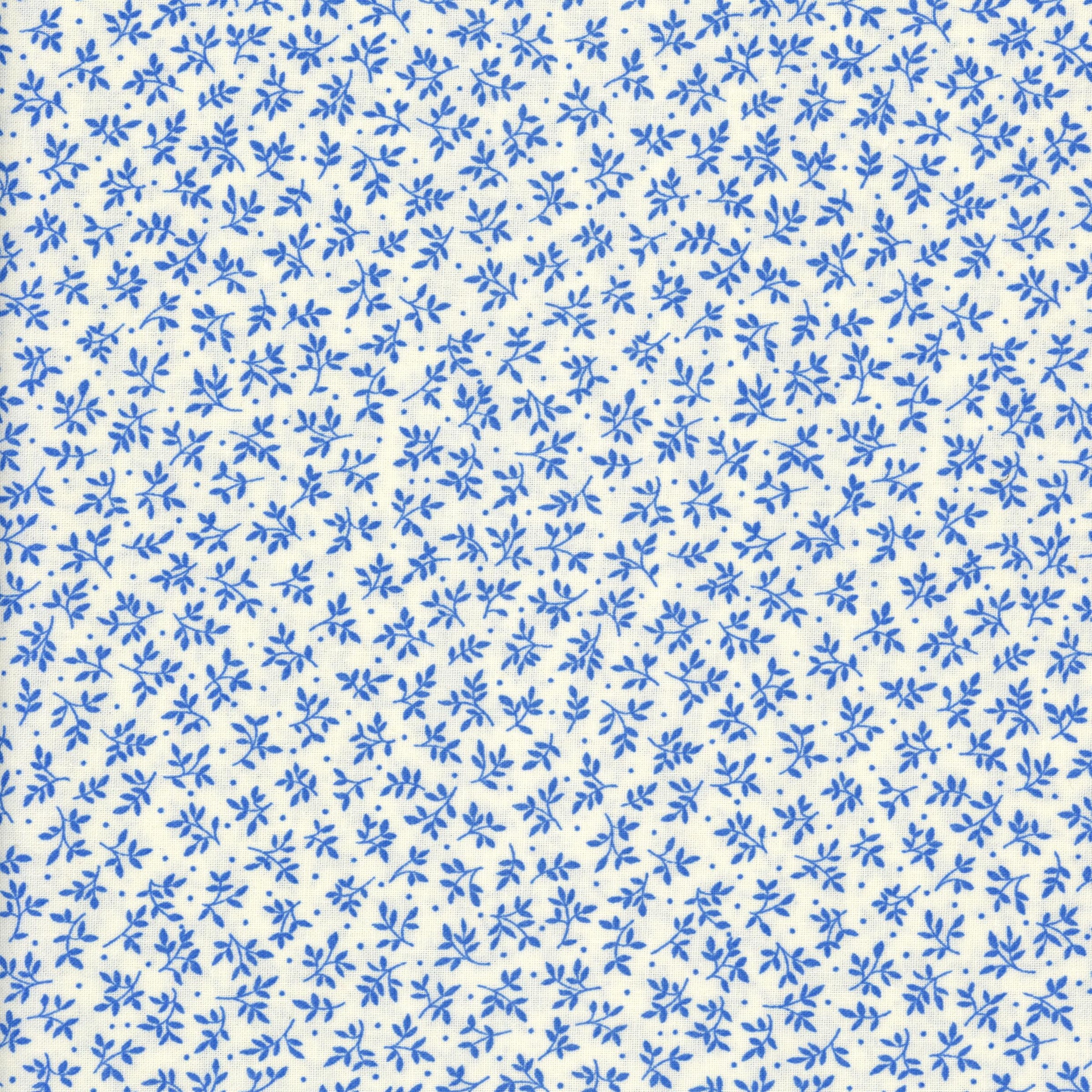 Makower UK & The Henley Studio - Blue Leaf Spring - Patchwork and Quilting Fabric from Brown's Craft Shed (Tags: Fabric blender blue cottage cream ditsy Floral Makower UK nature spring The Henley Studio traditional vines white )