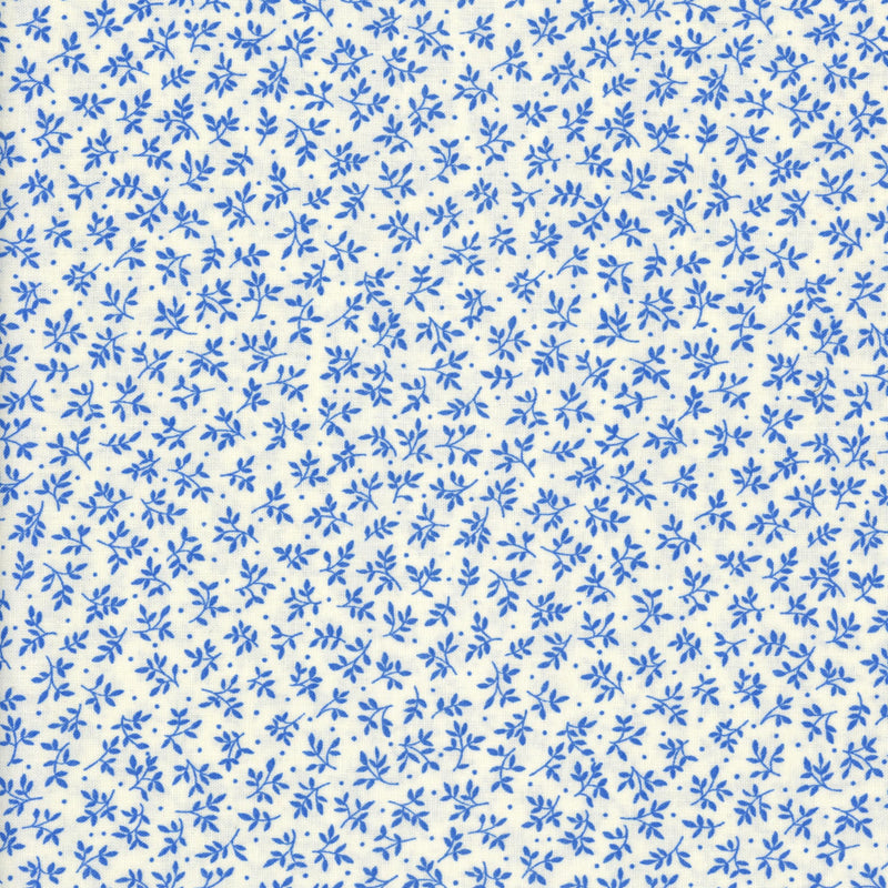 Makower UK & The Henley Studio - Blue Leaf Spring - Patchwork and Quilting Fabric from Brown's Craft Shed (Tags: Fabric blender blue cottage cream ditsy Floral Makower UK nature spring The Henley Studio traditional vines white )