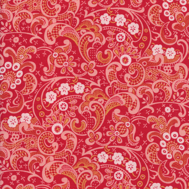 Blend - Modern Lace by Amanda Murphy - Patchwork and Quilting Fabric from Brown's Craft Shed (Tags: Fabric Amanda Murphy Blend bold contemporary Crimson Lacework gold lace modern Modern Lace ornate paisley patchwork pink quilting red statement fabric vibrant )