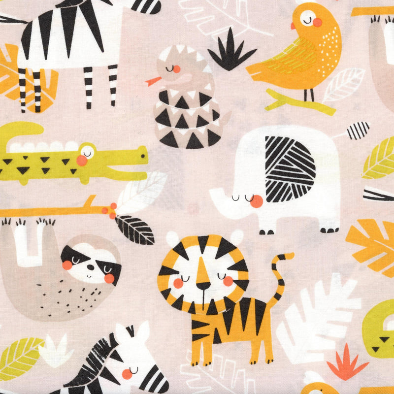 Blend - FUNANIMALS by Maude Asbury - Patchwork and Quilting Fabric from Brown's Craft Shed (Tags: Fabric animal animals birds Black Blend children crocodile elephant FUNANIMALS jungle Maude Asbury novelty pink playful safari sloth tiger whimsical white zebra )