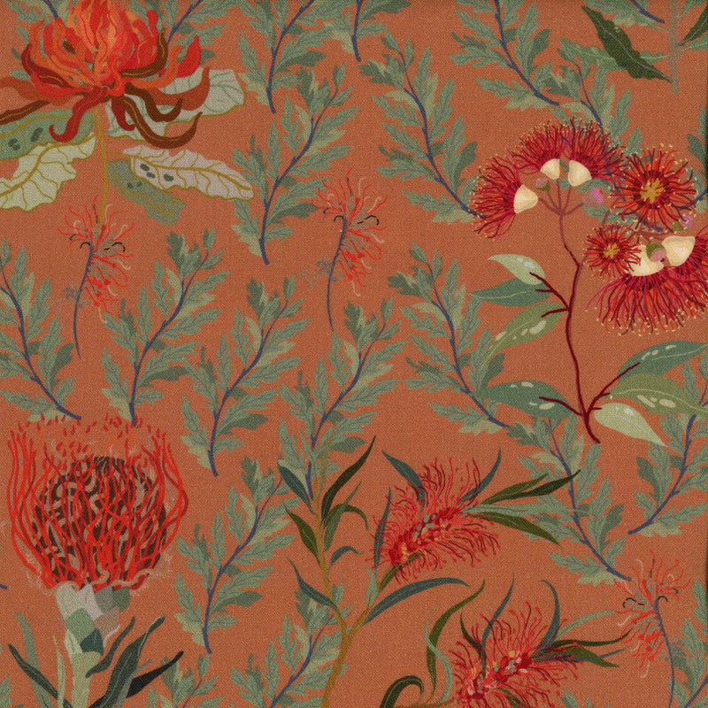 Devonstone Collection Nora's Natives - Patchwork and Quilting Fabric from Brown's Craft Shed (Tags: Fabric australiana bush flowers gum blossom native nature orange patchwork plants quilting red statement terracotta waratah )