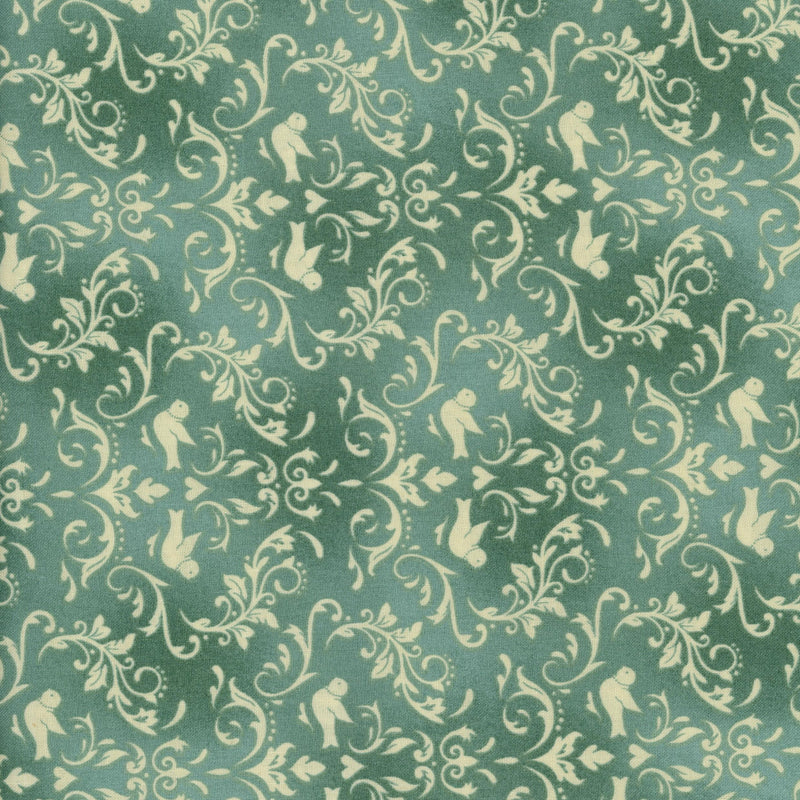 Lloyd Curzon Welcome Home - Patchwork and Quilting Fabric from Brown's Craft Shed (Tags: Fabric bird birds cream elegant green Lloyd Curzon nature Neutral quilting sage scroll songbird vines vintage Welcome Home )