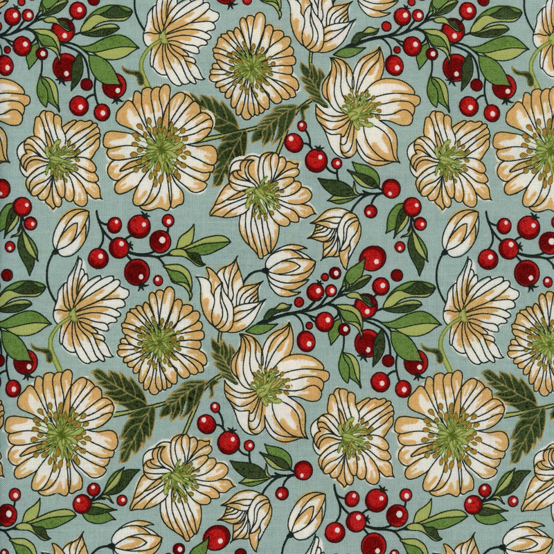 Moda Jolly Good - Patchwork and Quilting Fabric from Brown's Craft Shed (Tags: Fabric berries blue christmas cotton festive flowers green holiday Jolly Good Moda nature quilting red seasonal vines Winter Bloom Berries )