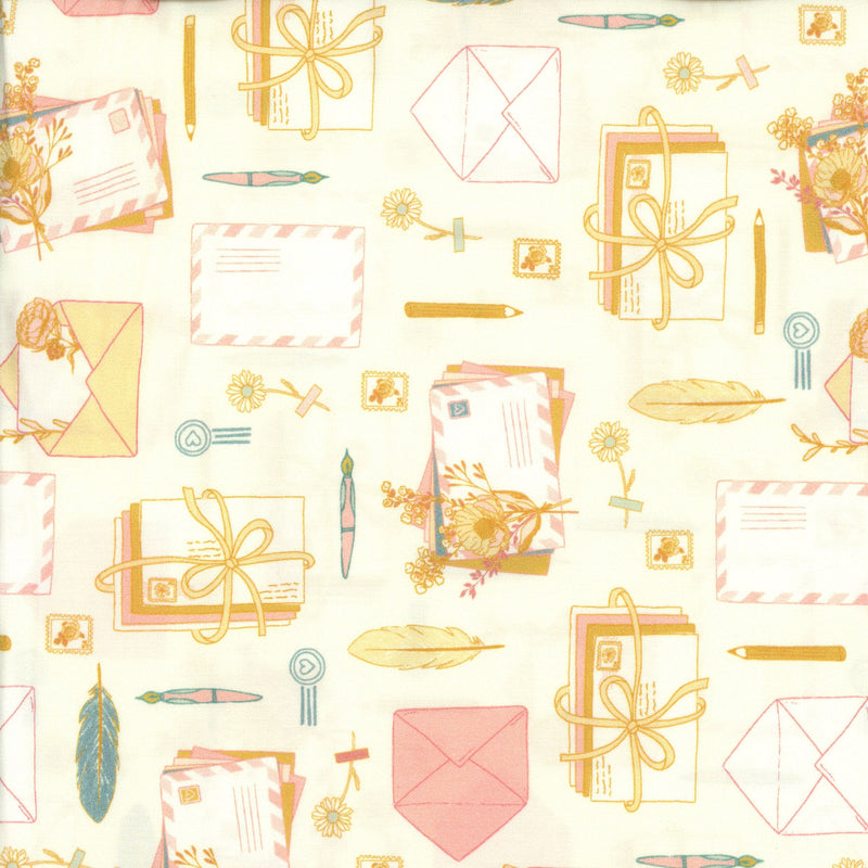 Art Gallery Fabrics - Love Letters Collection Forever Yours by Becca Plymale - Patchwork and Quilting Fabric from Brown's Craft Shed (Tags: Fabric Art Gallery Fabrics Becca Plymale blue cotton cream envelope feminine Forever Yours gold Love Letters patchwork pink quilting romantic stationery vintage )