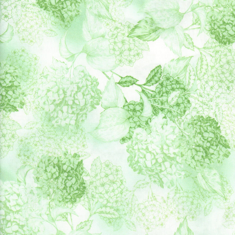 KK Fabrics Hydrangea Dreams - Green - Patchwork and Quilting Fabric from Brown's Craft Shed (Tags: Fabric blender garden green hydrangea KK Fabrics nature pastel quilting soft watercolour )