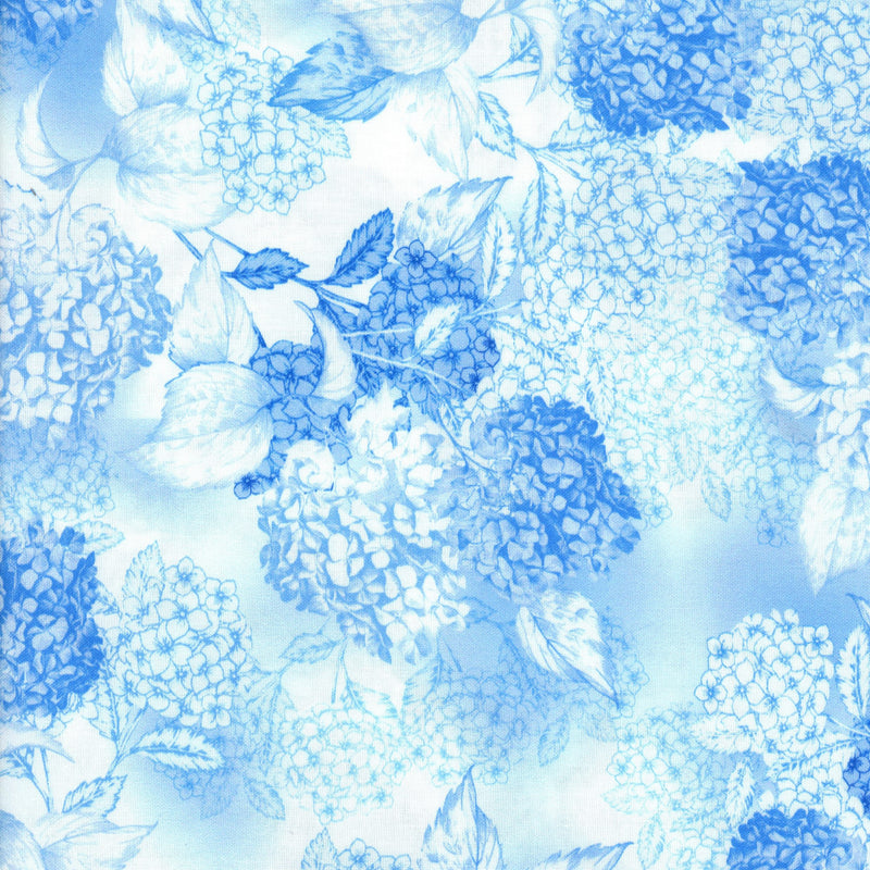 KK Fabrics Hydrangea Dreams - Blue - Patchwork and Quilting Fabric from Brown's Craft Shed (Tags: Fabric blender blue Floral garden hydrangea KK Fabrics nature patchwork quilting soft watercolour )