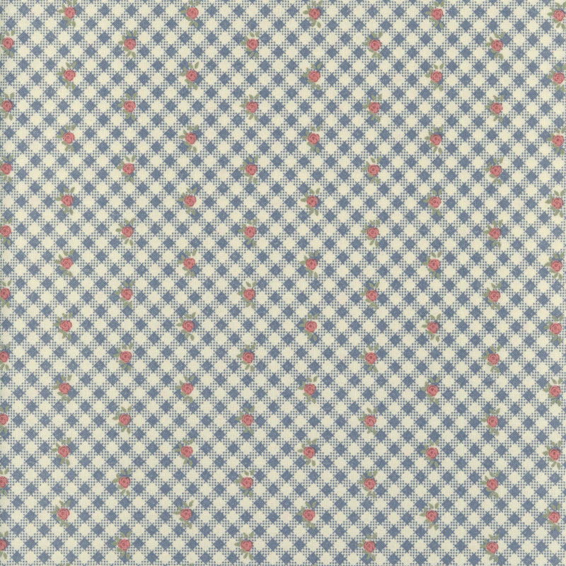 Vero's World by Gutermann - Rosebud Gingham - Patchwork and Quilting Fabric from Brown's Craft Shed (Tags: Fabric blue check cream Floral pastel patterns rose )