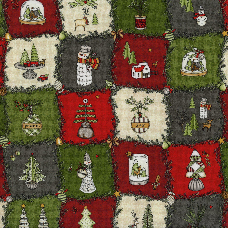 Maywood Studio Homemade Holidays by Kris Lammers - Patchwork and Quilting Fabric from Brown's Craft Shed (Tags: Fabric charcoal christmas cream festive green Homemade Holidays Kris Lammers Maywood Studio ornaments patchwork red reindeer seasonal snowman traditional trees )