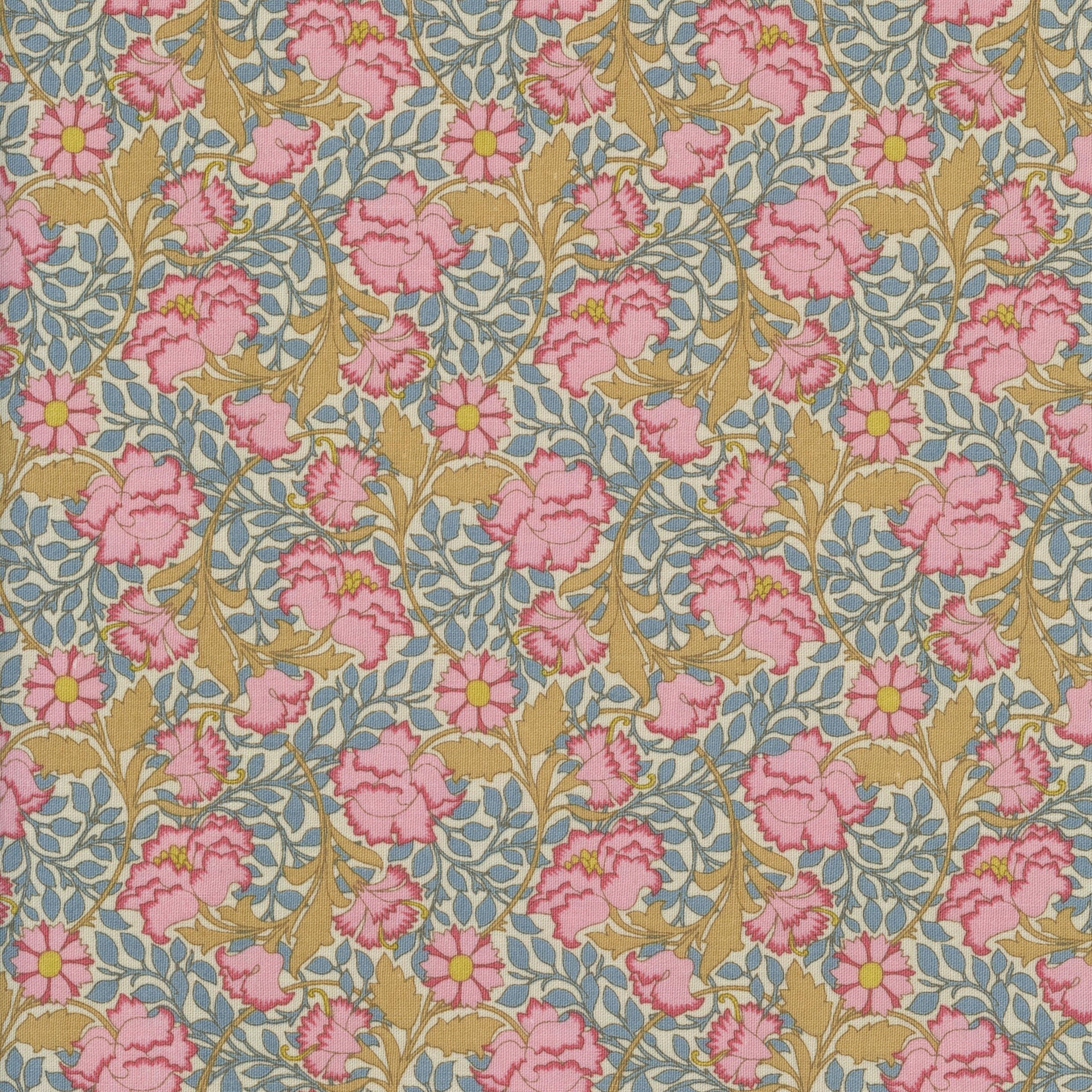 Tilda Songbird - Flora Blue - Patchwork and Quilting Fabric from Brown's Craft Shed (Tags: Fabric blue cottage Flora Blue Floral garden gold nature pink romantic Tilda Tilda Songbird vines vintage )