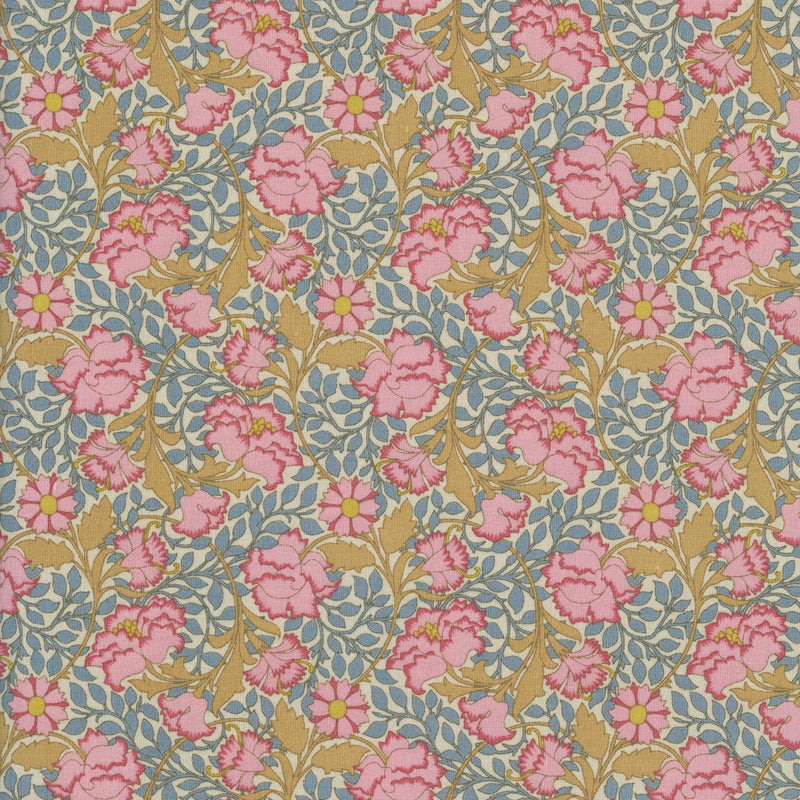 Tilda Songbird - Flora Blue - Patchwork and Quilting Fabric from Brown's Craft Shed (Tags: Fabric blue cottage Flora Blue Floral garden gold nature pink romantic Tilda Tilda Songbird vines vintage )