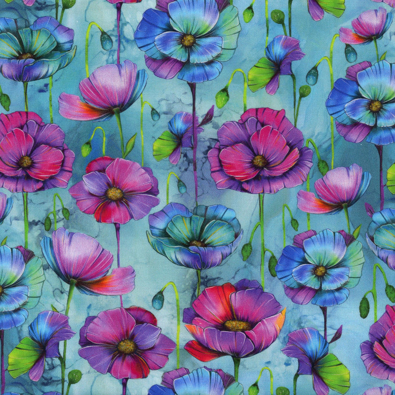 Nutex Dragonflies (Floral Aqua) - Patchwork and Quilting Fabric from Brown's Craft Shed (Tags: Fabric aqua blue Floral florals garden green nature Nutex pink playful purple watercolour whimsical )