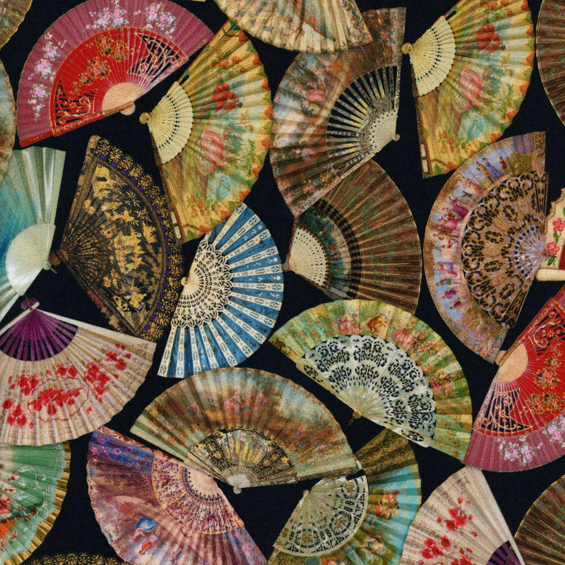 Kenard & Kenard Fabrics Vintage Fans - Patchwork and Quilting Fabric from Brown's Craft Shop (Tags: Fabric Black Floral specialty )