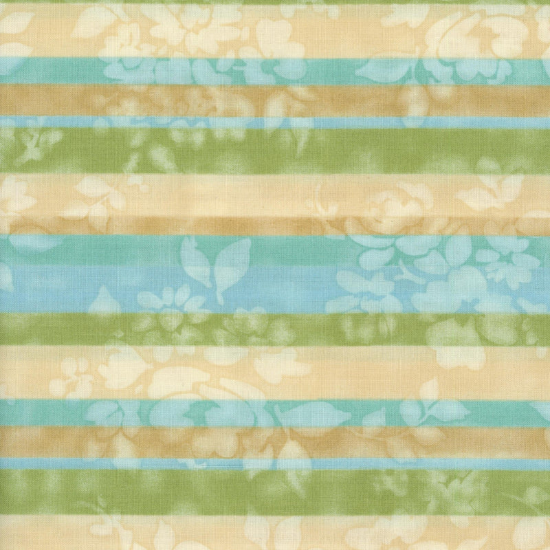 J.A. Young & Son Melose by Ro Gregg for Paintbrush Studio - Patchwork and Quilting Fabric from Brown's Craft Shed (Tags: Fabric blue cream Floral garden green Neutral pastel patterns Stripes textures )