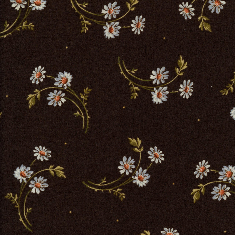 Maywood Studio Chrysanthemum - Midnight Daisy Sprigs - Patchwork and Quilting Fabric from Brown's Craft Shed (Tags: Fabric Black Brown cream Floral garden Maywood Studio Neutral patterns plants rustic vintage )