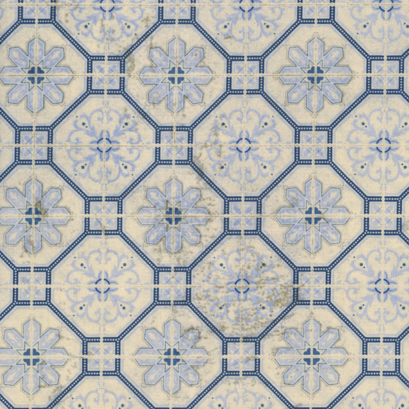 Tim Holtz Eclectic Elements - Wallflower Mosaic Blue - Patchwork and Quilting Fabric from Brown's Craft Shed (Tags: Fabric blue cream Eclectic Elements mosaic Neutral patchwork patterns quilting textured tile Tim Holtz vintage Wallflower )