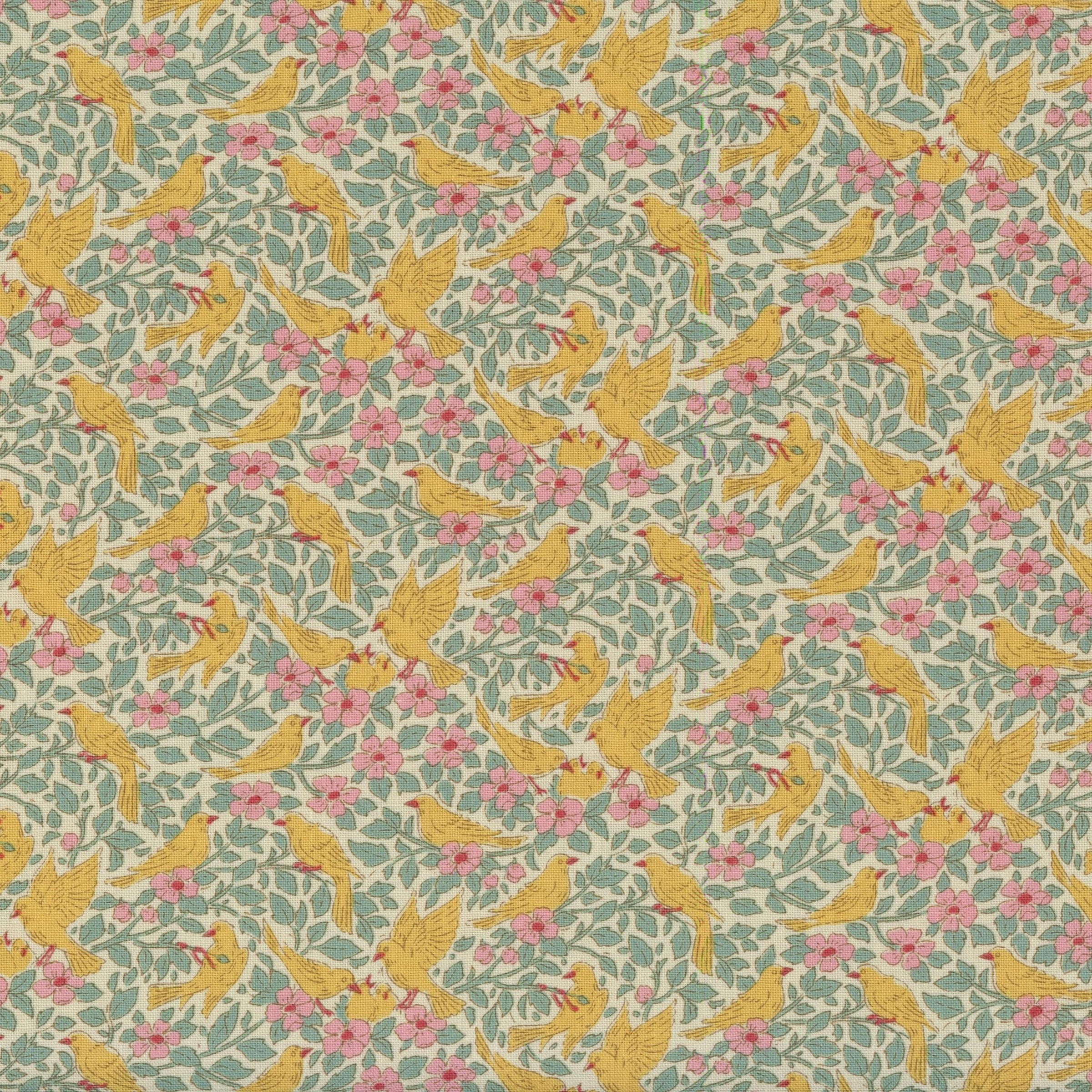 Tilda Songbird - Ava Teal - Patchwork and Quilting Fabric from Brown's Craft Shed (Tags: Fabric birds cottage Floral green nature pink plants teal Tilda Tilda Songbird vintage whimsical )