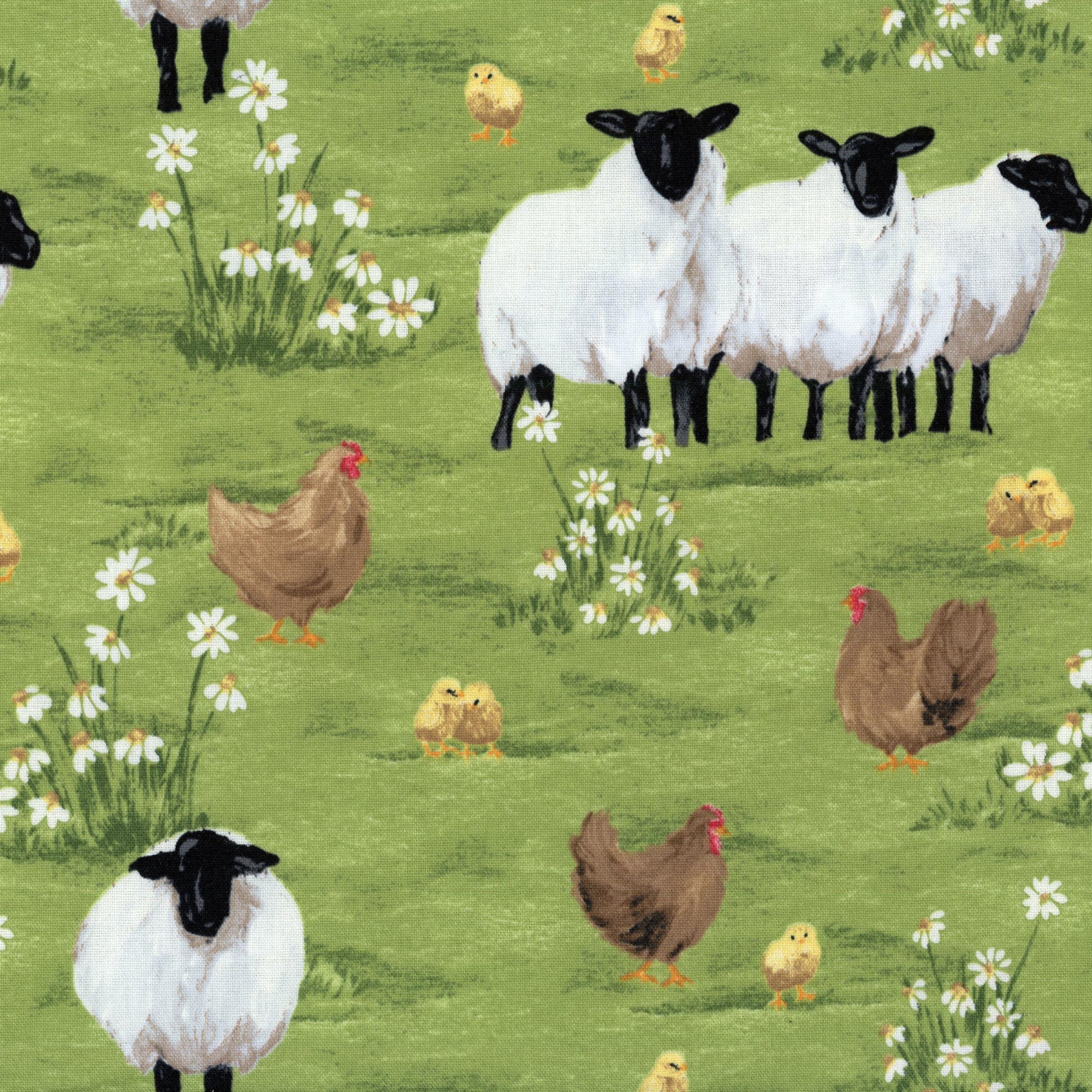 Blank Quilting Co - French Hill Farms - Patchwork and Quilting Fabric from Brown's Craft Shed (Tags: Fabric animals Blank Quilting Co. chickens chicks country farm farm animals Floral French Hill Farms green meadow nature rustic sheep wildlife )