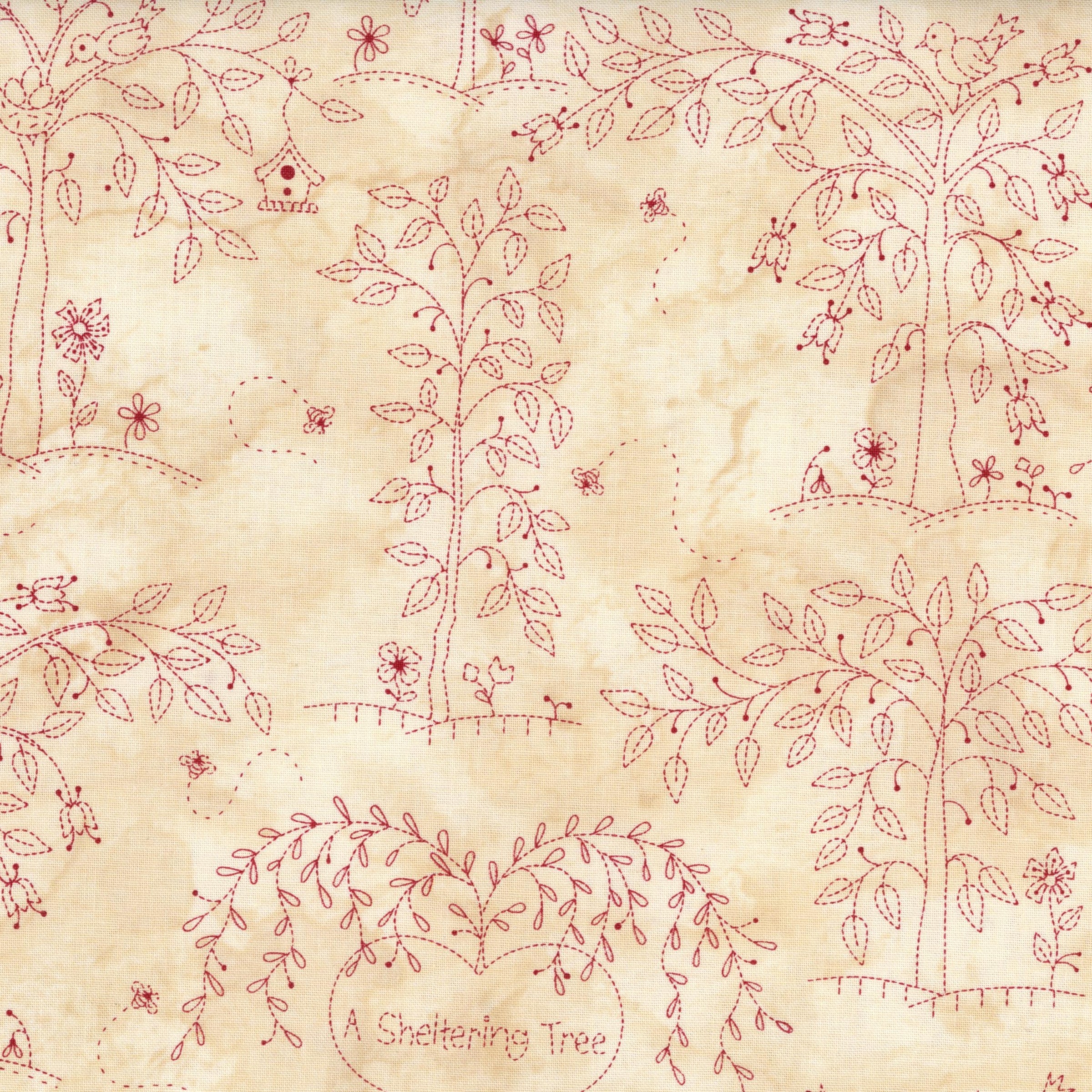 Maywood Studio - Sheltering Tree by Robin Kingsley of Bird Brain Designs - Patchwork and Quilting Fabric from Brown's Craft Shed (Tags: Fabric Bird Brain Designs birds cottage cream Floral Maywood Studio nature red Robin Kingsley Sheltering Tree traditional vines vintage white )