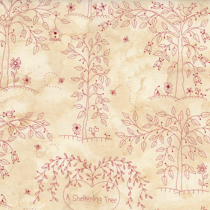 Maywood Studio - Sheltering Tree by Robin Kingsley of Bird Brain Designs - Patchwork and Quilting Fabric from Brown's Craft Shed (Tags: Fabric Bird Brain Designs birds cottage cream Floral Maywood Studio nature red Robin Kingsley Sheltering Tree traditional vines vintage white )
