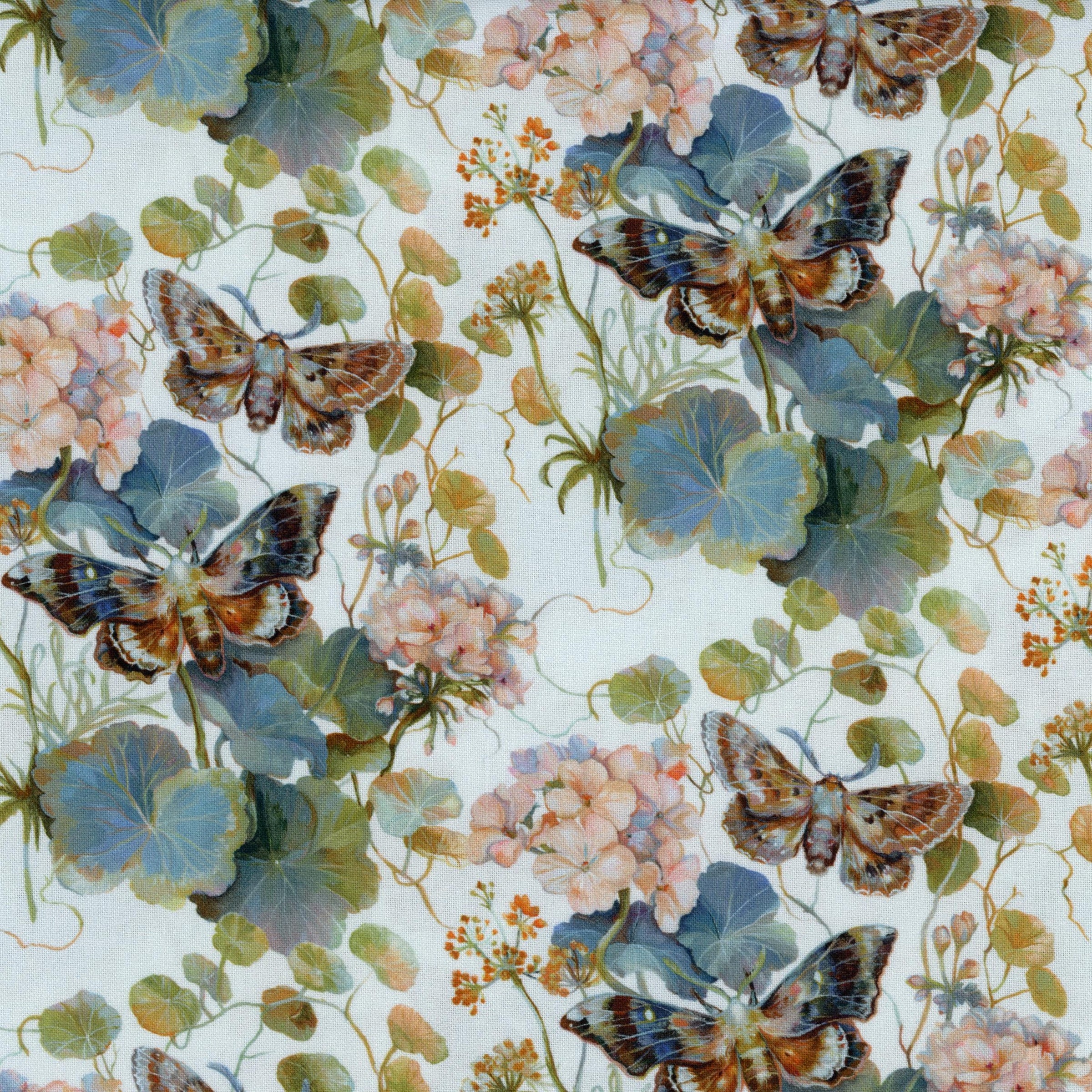 FIGO Fabrics - Elegance (Blue) - Patchwork and Quilting Fabric from Brown's Craft Shed (Tags: Fabric blue butterfly Elegance Collection FIGO Fabrics Floral garden green insects multi nature orange romantic whimsical )