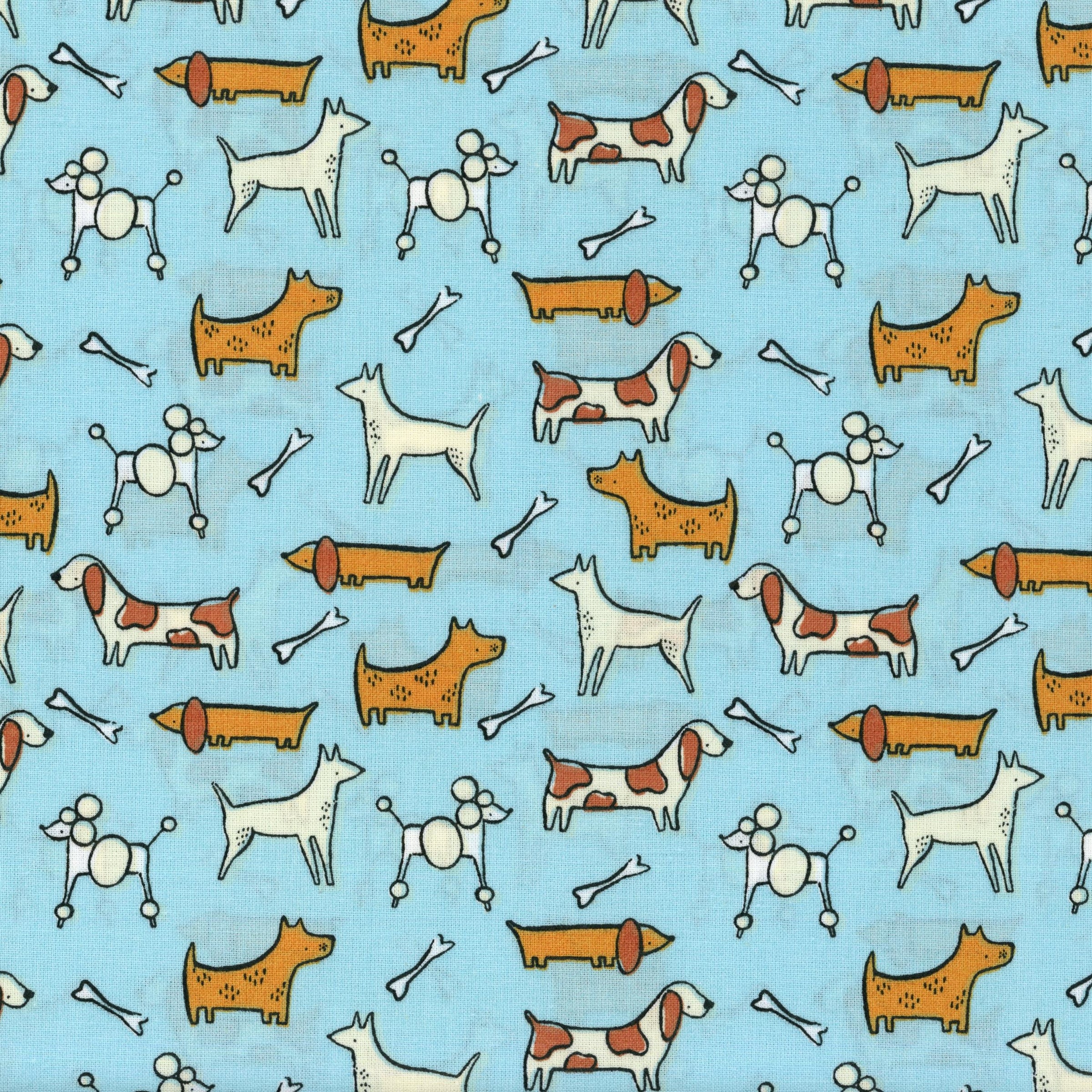 Sullivan's - Dogs (Blue) - Patchwork and Quilting Fabric from Brown's Craft Shed (Tags: Fabric animal animals blue bones children dogs novelty orange pets playful Sullivan's whimsical white )