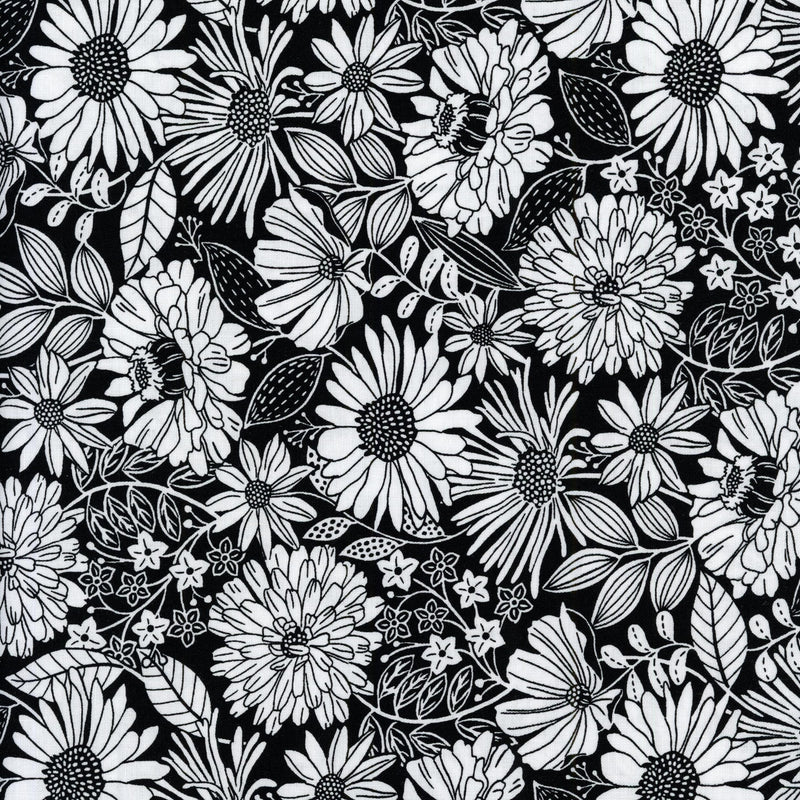 Northcott Ebony & Ivory - Garden Bloom - Patchwork and Quilting Fabric from Brown's Craft Shed (Tags: Fabric christmas Crimson Medallion festive Geometric holiday Jason Yenter Nature's Winter patchwork patterns quilting seasonal snowflake )