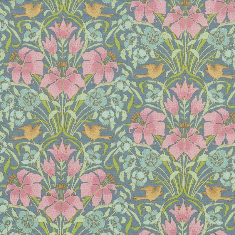 Tilda Songbird - Songbird Blue - Patchwork and Quilting Fabric from Brown's Craft Shed (Tags: Fabric birds blue cottage Floral gold green nature pastel pink Tilda Tilda Songbird vines vintage whimsical )