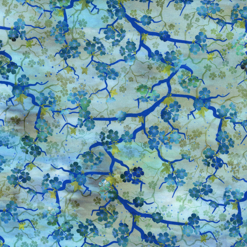 In The Beginning Fabrics - Oriental Gardens by Jason Yenter - Patchwork and Quilting Fabric from Brown's Craft Shed (Tags: Fabric Asian inspired blue branches elegant Floral garden green Jason Yenter nature Oriental Gardens teal vines watercolour )