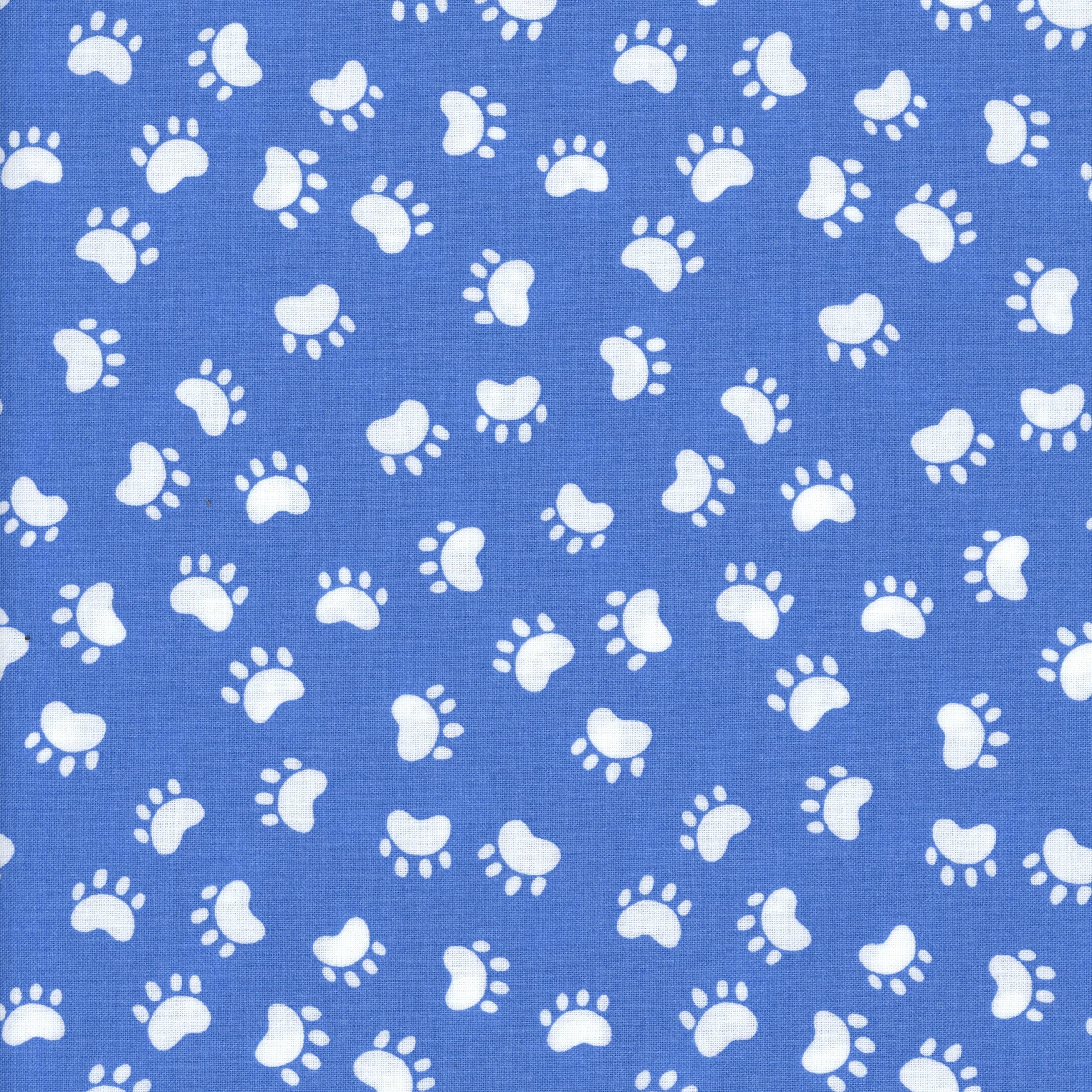 Clothworks Kitty the Cat by Susybee - Patchwork and Quilting Fabric from Brown's Craft Shed (Tags: Fabric animal animals blenders blue cat children Clothworks Kitty the Cat novelty paw prints pets playful Susybee white )