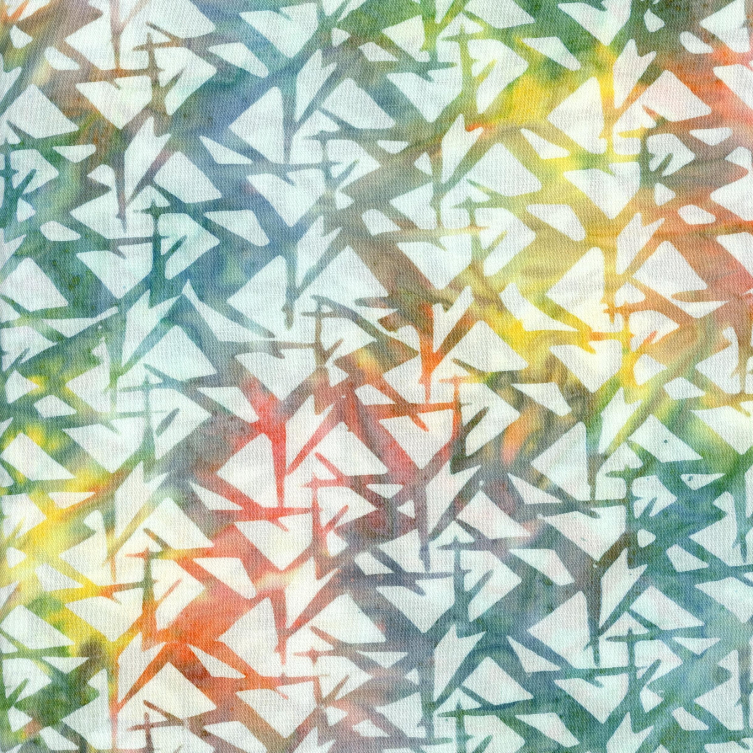 Banyan Batiks - Line Work (Snow) - Patchwork and Quilting Fabric from Brown's Craft Shed (Tags: Fabric abstract Banyan Batiks batik blender blue green lines modern multicolour orange textures triangles )